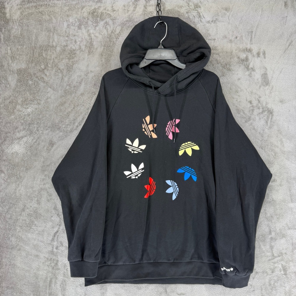 Adidas Originals Mens 2XL Black Multi Color Trefoil Circle Logo Hoodie H37732